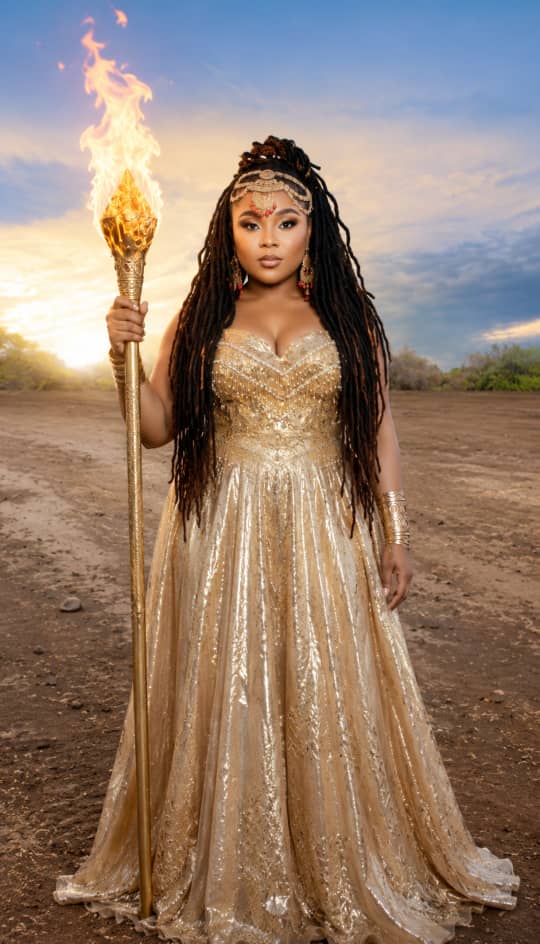 Mama C Jay holding a torch